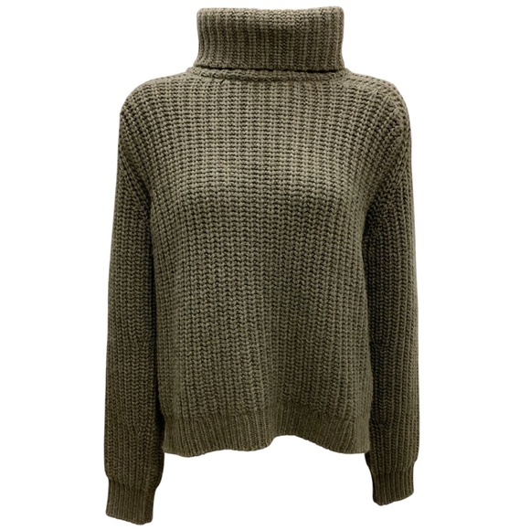 LORO PIANA OLIVE GREEN CASHMERE KNIT TURTLENECK SWEATER - Picture 1 of 4